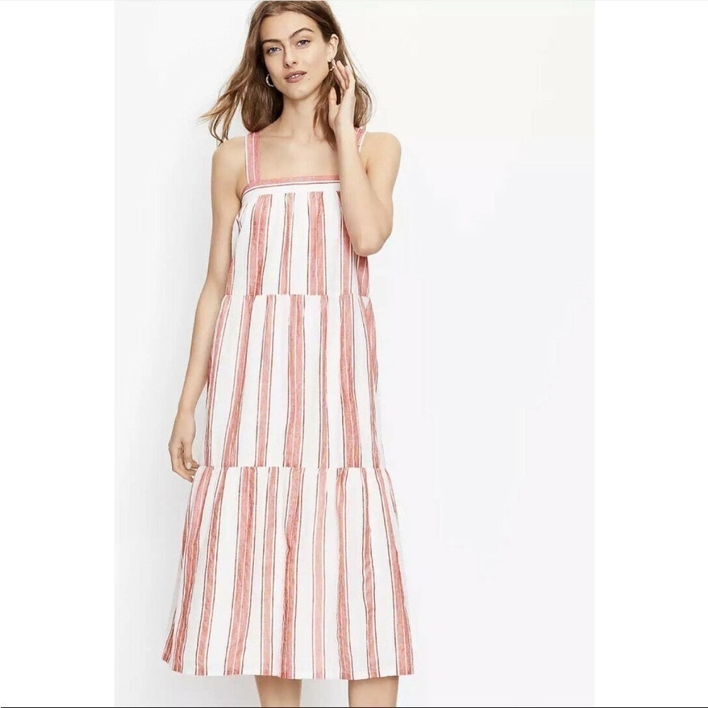 Loft Striped Pink & White Tiered Sundress